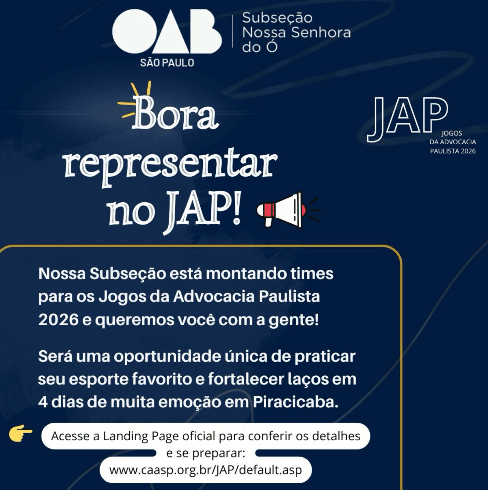 📢 Vamos juntos representar a @oabnso no JAP 2026
