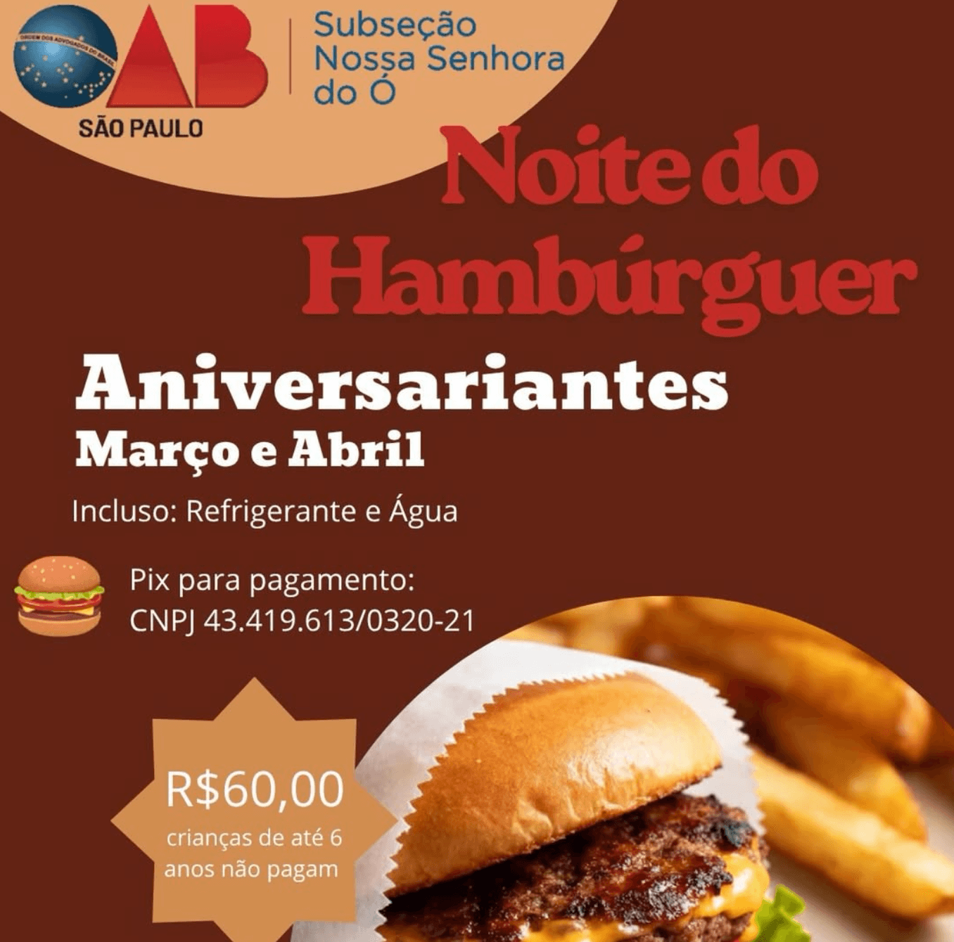 🍔✨ **Noite do Hambúrguer – Aniversariantes de Março e Abril!** ✨🍔